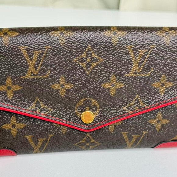 Louis Vuitton Monogram Canvas Wallet with Red Trim and Gold Hardware - Picture 6 of 7